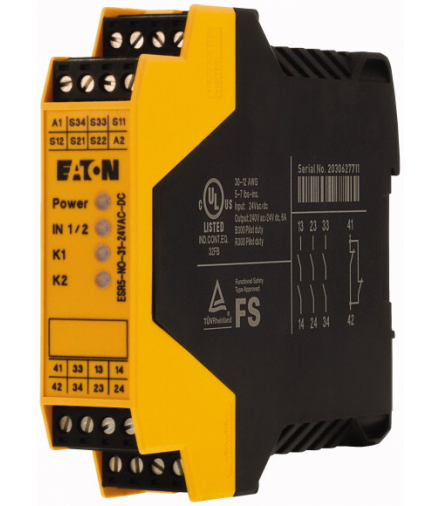 ESR5-NO-31-24VAC-DC - Przekaźnik bezpieczeństwa ZATRZYMANIA AWARYJNEGO/drzwi ochronnych, 24VDC/AC, 3 ścieżek udostępniania Eaton