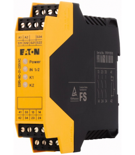 ESR5-NO-31-230VAC - Przekaźnik bezpieczeństwa ZATRZYMANIA AWARYJNEGO/drzwi ochronnych, 230VAC, 3 ścieżek udostępniania Eaton 119