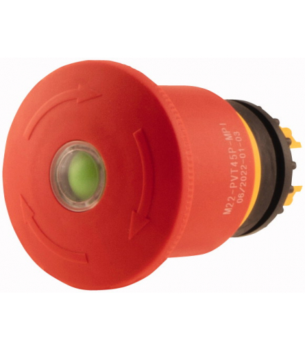 M22-PVT45P-MPI - Przycisk zatrzymania/wyłączenia awaryjnego, RMQ-Titan, Kształt palmy, 45 mm, Bez podświetlenia, Odblokowanie po