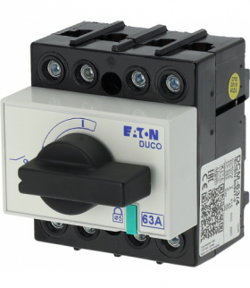 DCM-63/4 - Rozłącznik izolacyjny, DCM, 63 A, 4-biegunowe, z czarnym uchwytem obrotowym i osią napędową, przyłącze pionowe Eaton 