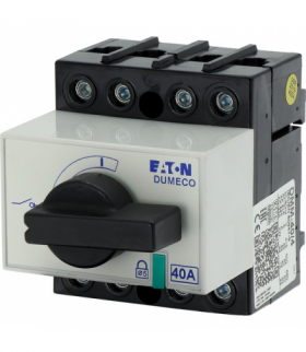 DMM-40/4 - Rozłącznik izolacyjny, DMM, 40 A, 4-biegunowe, z czarnym uchwytem obrotowym i osią napędową, przyłącze pionowe Eaton 