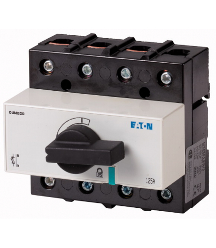 DMM-125/1 - Rozłącznik izolacyjny, DMM, 125 A, 3P + N (stałe), z czarnym uchwytem obrotowym i osią napędową, przyłącze pionowe E