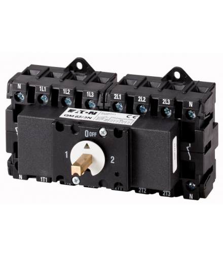 QM63/3N - Przełącznik, QM, 63 A, 2 x 3-biegunowy + N (przełączalne), bez rękojeści, z osią napędową, 6 mm kwadratową Eaton 13199