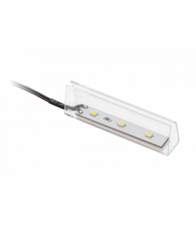 Klip plastikowy ciepły biały do półki szklanej 8mm, 0.24W/12V, 3 diody led, przewód 2m z mini amp mę GTV LD-KLPCB-00N