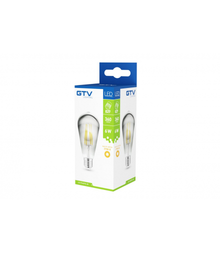 Żarówka LED dekoracyjne, FILAMENT, ST64, 2700K, E27, 6W, 360lm,AC220-240V/ 50-60Hz,RA 80,360° GTV LD-ST64FP4-30