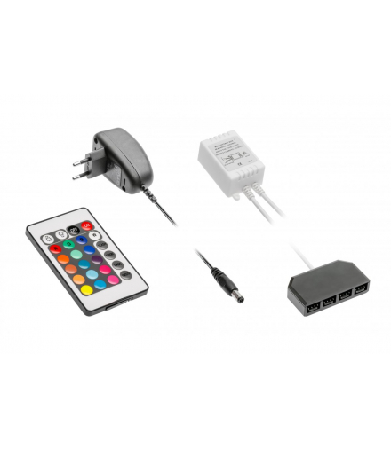 Zestaw zasilacz 6W, włącznik, kontroler RGB, dystrybutor GTV LD-ZAC6WDE-RGB
