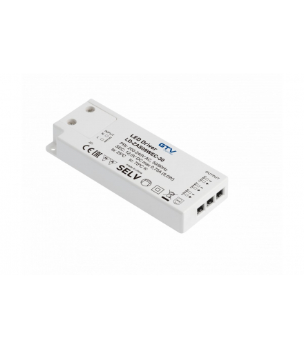 Zasilacz LED SLIM EASY CLICK 12V,9W, input 220-240VAC, IP20, wym.103x41x12 mm z mini amp i przewode GTV LD-ZAS09WEC-30