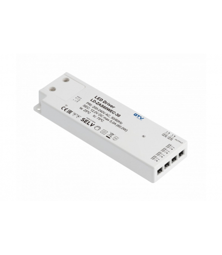 Zasilacz LED SLIM EASY CLICK 12V,60W, input 220-240VAC, IP20, wym.190x62x21 mm z mini amp i przewode GTV LD-ZAS60WEC-30