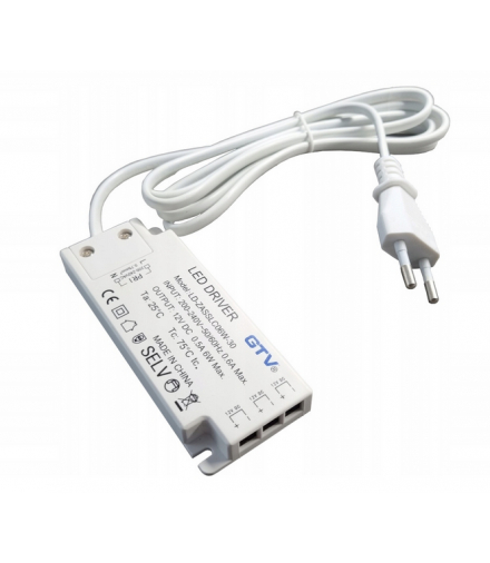 Zasilacz 12V 6W z wbudowanymi gniazdami i przewodem GTV LD-ZASSLC06W-30