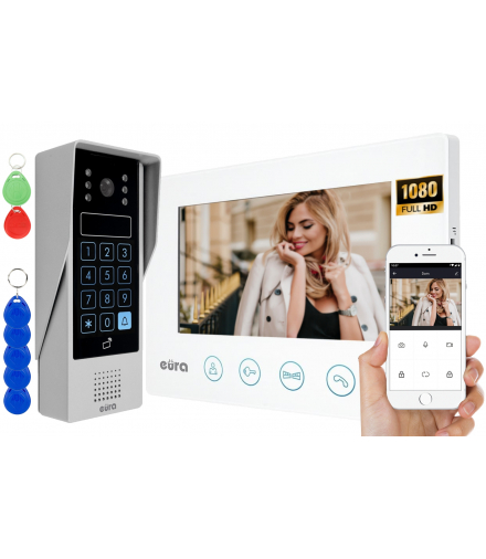 WIDEODOMOFON videodomofon CZARNY, 7'', WiFi, otwieranie 2 wejść, szyfrator, czytnik zbliżeniowy VDP-90A3