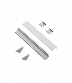 Profil aluminiowy LED kątowy, nakł. GLAX silver L200cm+osł. mleczna+2 x zaśl.+4 x mocowania, kpl. GTV PA-ZGLAXNKKTOMZU-AL