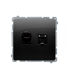 Gniazdo komputerowe podwójne RJ45 kategoria 6, z przesłoną przeciwkurzową (moduł) czarny mat BM62.01/49