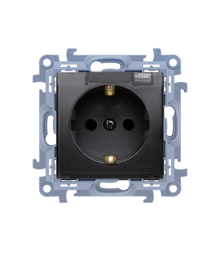 Gniazdo wtyczkowe Schuko do wersji IP44 z uszczelką z przesłonami, klapka transparetna (moduł) 16A, 250V, zaciski śrubowe, czarny mat Simon10 CGSZ1BZ.01/49A