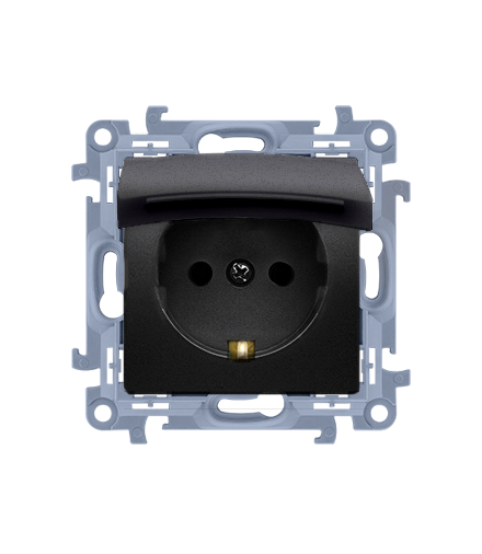 Gniazdo wtyczkowe Schuko do wersji IP44 z uszczelką - klapka w kolorze pokrywy (moduł) 16A, 250V, zaciski śrubowe, czarny mat Simon10 CGSZ1B.01/49