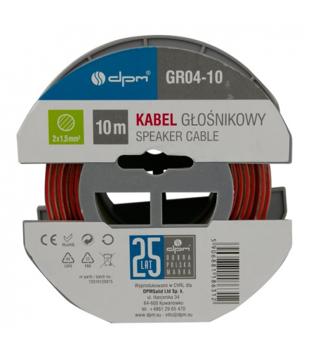 Przewód głośnikowy 2 x 1,5 mm2, 10 m GR04-10