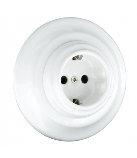 Gniazdo ceramiczne Schuko podtynkowe, VINTAGE, białe VIN5004