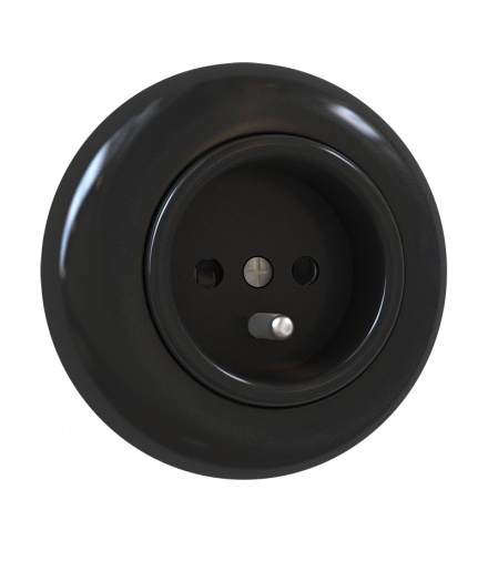 Gniazdo z uziemieniem z ramką, czarne, LOFT LF0001B
