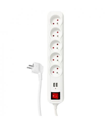 Listwa ochronna z wyłącznikiem, 5 gniazd, 2 x USB, biała, 3 m FMP9130U