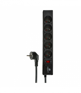 Listwa ochronna z wyłącznikiem, 5 gniazd, czarna, 1,5 m FMP6115