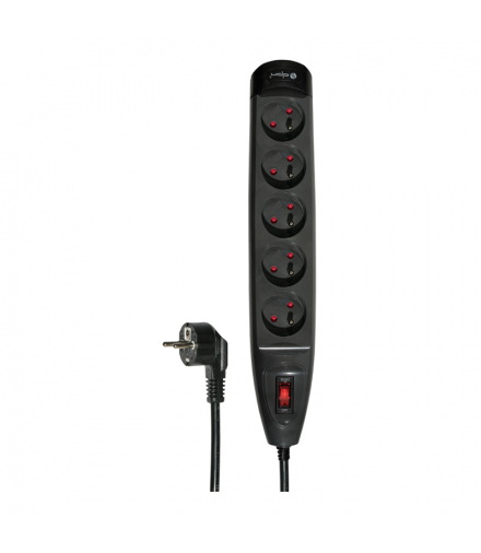 Listwa ochronna z wyłącznikiem, 5 gniazd, grafitowa, 1,5 m FMP7115