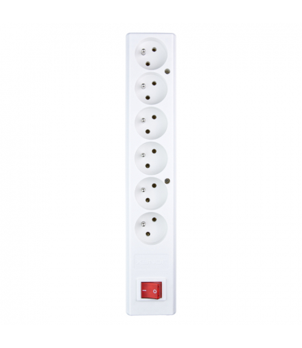 Listwa przedłużacza z wyłącznikiem, 6 gniazd, biała GN670W-S