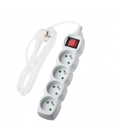 Przedłużacz z wyłącznikiem, 4 gniazda, biały, 5 m PP33