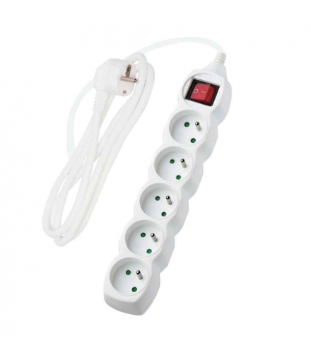 Przedłużacz z wyłącznikiem, 5 gniazd, biały, 3 m PP52