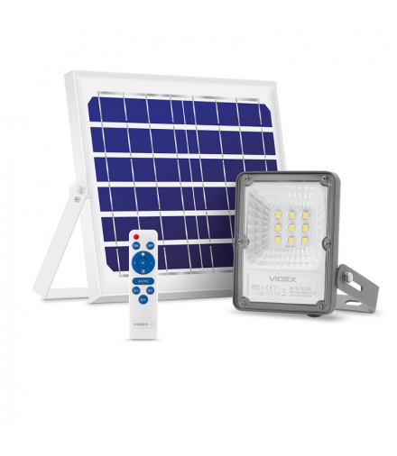 Naświetlacz LED z panelem solarnym i pilotem, 20 W, 600 lm, 5000K, VIDEX VLE-FSO-205