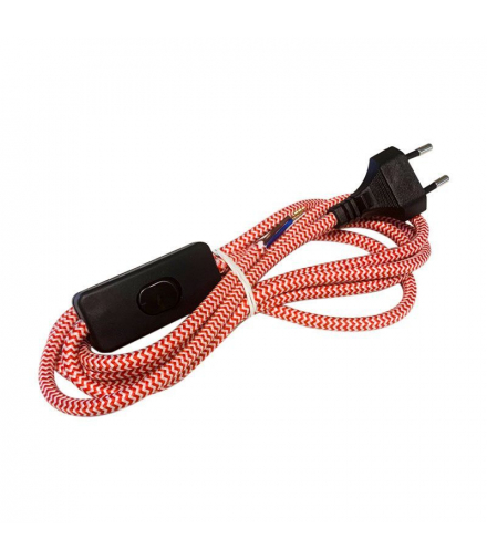 Przewód elektryczny z włącznikiem w oplocie, czerwono-biały, 2,5 m DIC0725