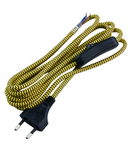 Przewód elektryczny z włącznikiem w oplocie, żółto-czarny, 2,5 m DIC0925