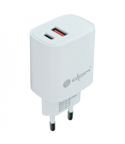 Ładowarka sieciowa 2 x USB (A+C), QuickCharge, 3 A, biała CLT099