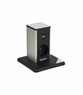 PILLAR GNIAZDA 2M CZARNY/ALUMINIUM/INOX 1XUTE ŁAD. USB DIGITEL DG-8147
