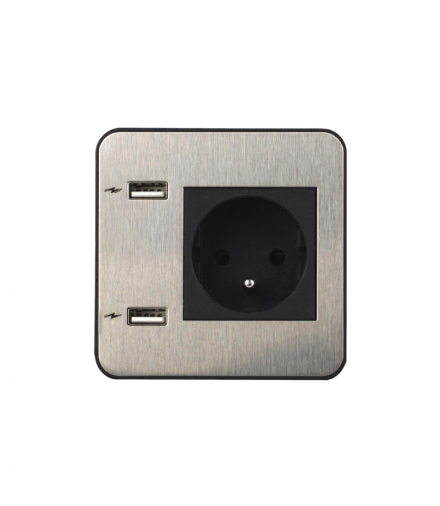 SOURCE GNIAZDO CZARNY/INOX 1XUTE ŁAD. USB A/A DIGITEL DG-8158