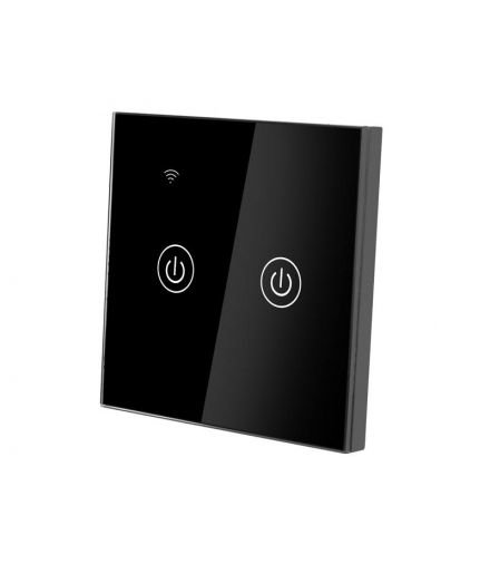 WŁĄCZNIK ŚWIATŁA WIFI DOTYKOWY, PODWÓJNY, SZKLANY PANEL, CZARNY