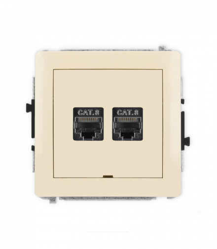 DECO Mechanizm gniazda komputerowego podwójnego 2xRJ45, kat. 8, ekranowane, 8-stykowy, bez pola opisowego beżowy Karlik 1DGKBO-12