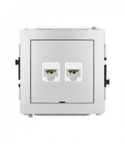 DECO Mechanizm gniazda komputerowego podwójnego 2xRJ45, kat. 6A, 8-stykowy, bez pola opisowego Srebrny Karlik 7DGKBO-8