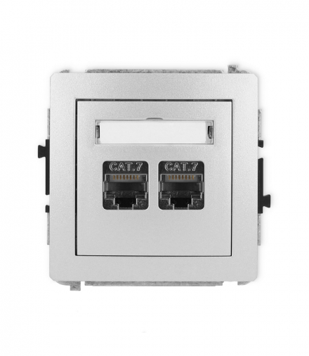 DECO Mechanizm gniazda komputerowego podwójnego 2xRJ45, kat. 7, ekranowane, 8-stykowy Srebrny Karlik 7DGK-10