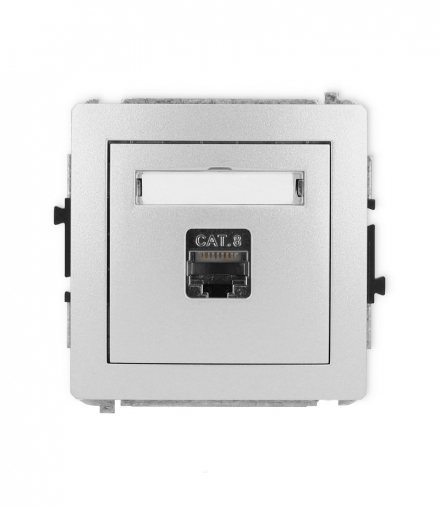 DECO Mechanizm gniazda komputerowego pojedynczego 1xRJ45, kat. 8, ekranowane, 8-stykowy Srebrny Karlik 7DGK-11