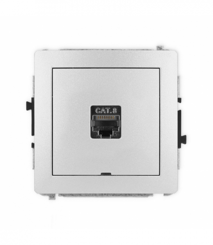 DECO Mechanizm gniazda komputerowego pojedynczego 1xRJ45, kat. 8, ekranowane, 8-stykowy, bez pola opisowego Srebrny Karlik 7DGKBO-11