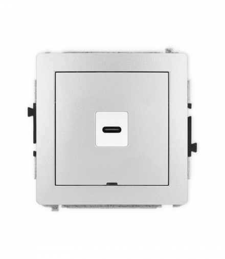 DECO Mechanizm gniazda pojedynczego 1xUSB C-C, bez pola opisowego Srebrny Karlik 7DGUSBBO-7