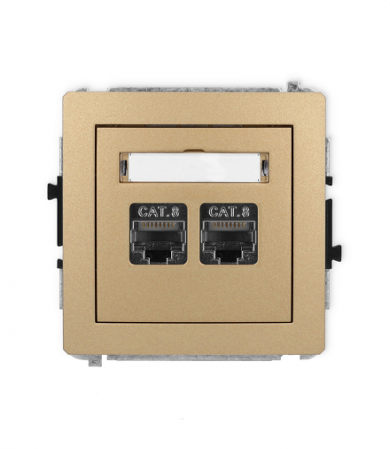 DECO Mechanizm gniazda komputerowego podwójnego 2xRJ45, kat. 8, ekranowane, 8-stykowy złoty metalik Karlik 8DGK-12