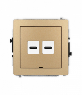 DECO Mechanizm gniazda podwójnego 2xUSB C-C, bez pola opisowego złoty metalik Karlik 8DGUSBBO-8