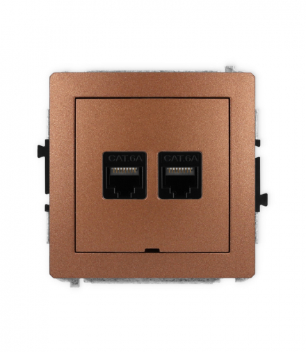 DECO Mechanizm gniazda komputerowego podwójnego 2xRJ45, kat. 6A, 8-stykowy, bez pola opisowego brązowy metalik Karlik 9DGKBO-8