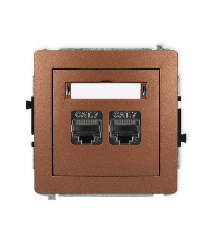 DECO Mechanizm gniazda komputerowego podwójnego 2xRJ45, kat. 7, ekranowane, 8-stykowy brązowy metalik Karlik 9DGK-10