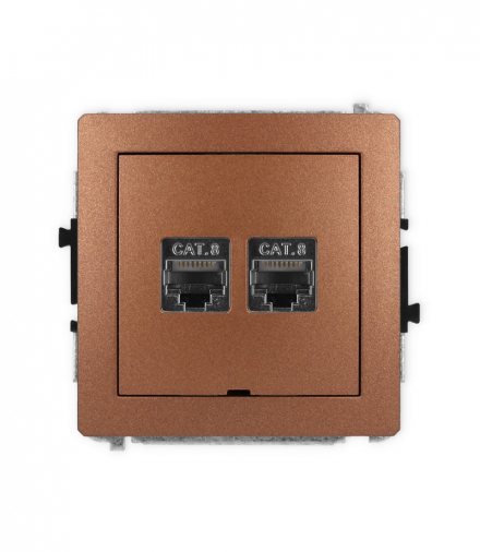 DECO Mechanizm gniazda komputerowego podwójnego 2xRJ45, kat. 8, ekranowane, 8-stykowy, bez pola opisowego brązowy metalik Karlik 9DGKBO-12