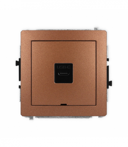 DECO Mechanizm gniazda pojedynczego 1xUSB C-C, bez pola opisowego brązowy metalik Karlik 9DGUSBBO-7