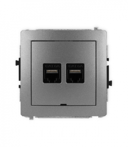 DECO Mechanizm gniazda komputerowego podwójnego 2xRJ45, kat. 6A, 8-stykowy, bez pola opisowego grafitowy Karlik 11DGKBO-8