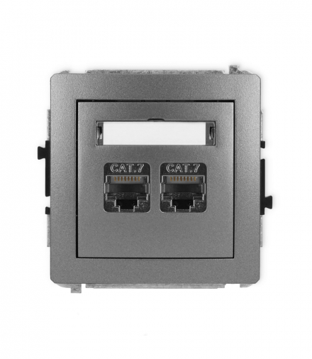 DECO Mechanizm gniazda komputerowego podwójnego 2xRJ45, kat. 7, ekranowane, 8-stykowy grafitowy Karlik 11DGK-10