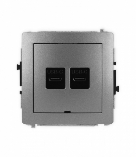 DECO Mechanizm gniazda podwójnego 2xUSB C-C, bez pola opisowego grafitowy Karlik 11DGUSBBO-8