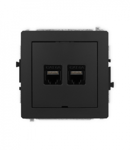 DECO Mechanizm gniazda komputerowego podwójnego 2xRJ45, kat. 6A, 8-stykowy, bez pola opisowego czarny mat Karlik 12DGKBO-8